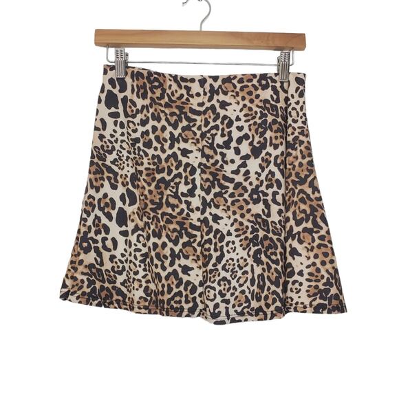iJoah | Leopard Print Soft and Stretchy Button Front Skater Skirt - Picture 2 of 7